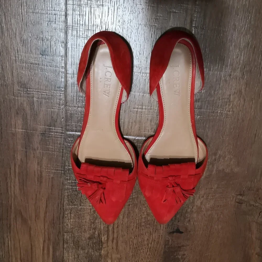 J. Crew‎ d’Orsay Suede Loafer/Flats Red Size 6.5